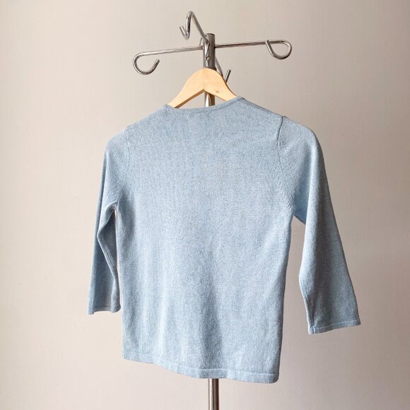 ❄️ Y2K Vintage Sky Blue Cropped Knit Preppy Minimalist Cardigan - Picture 4 of 7